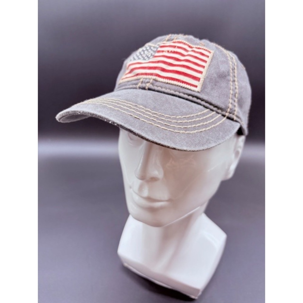 American Flag Baseball Cap Distressed Look Gray Embroidered Patch Adjustable